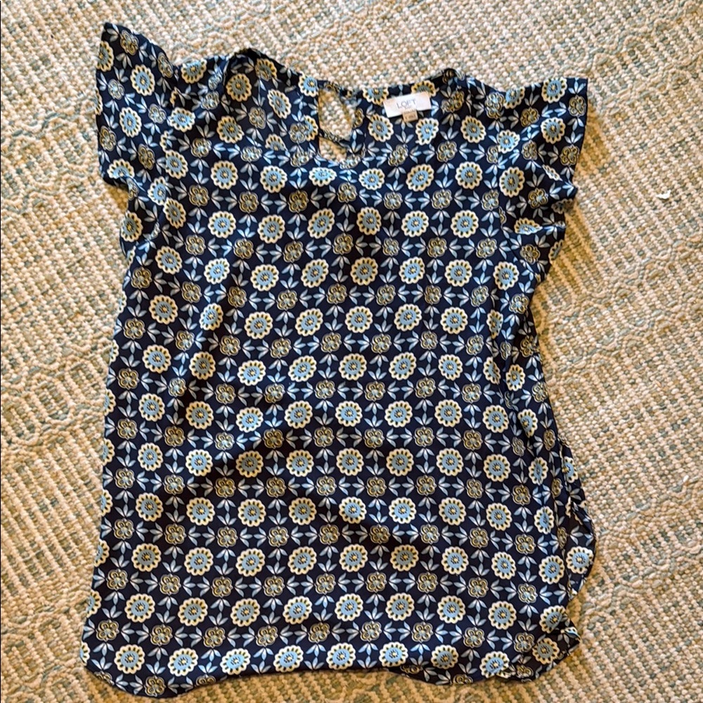 LOFT Blue Ruffled Cap Sleeve Blouse